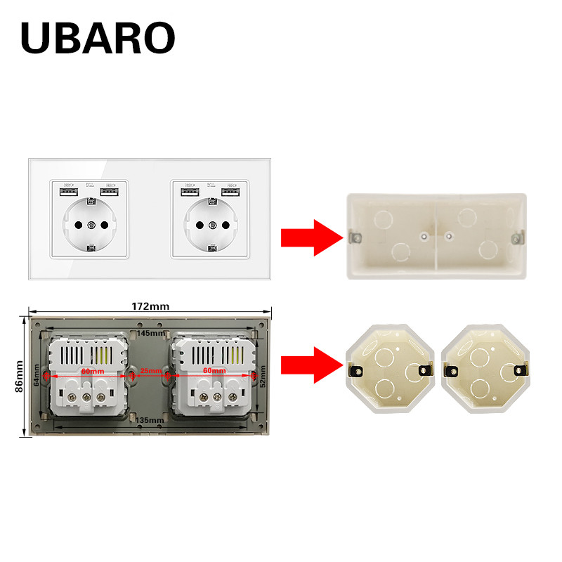 172*80*50mm utičnica skriveno donje kućište PC plastični materijal bijela površina izlaz spojna zidna instalacijska kutija za 172*86mm prekidač