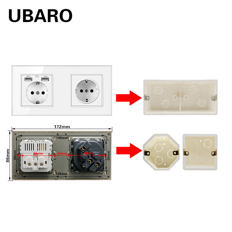 172*80*50mm utičnica skriveno donje kućište PC plastični materijal bijela površina izlaz spojna zidna instalacijska kutija za 172*86mm prekidač