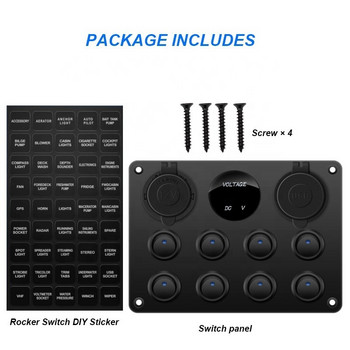Αδιάβροχο 8 Gang Rocker Dual USB Charger Digital Voltmeter 12V Outlet Pre-Wired Switch Panel with Circuit Breakers
