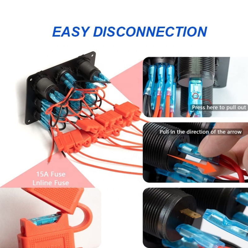 Ūdensnecaurlaidīgs 8 Gang Rocker Dual USB Charger Digital Voltmeter 12V Outlet Iepriekš vadu slēdža panelis ar strāvas slēdžiem