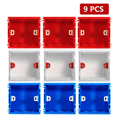 Montāžas kārba EU regulējama balta sarkana zila iekšējā kasete universāls slēdzis un kontaktligzdas vadu aizmugures kaste 86 * 83 * 49 mm 86 tipam