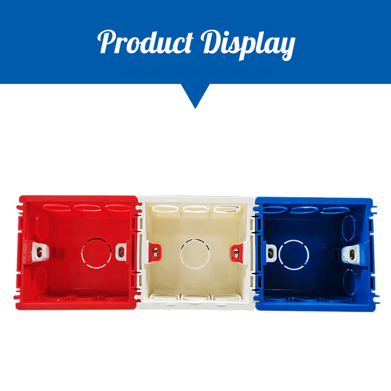 Montāžas kārba EU regulējama balta sarkana zila iekšējā kasete universāls slēdzis un kontaktligzdas vadu aizmugures kaste 86 * 83 * 49 mm 86 tipam