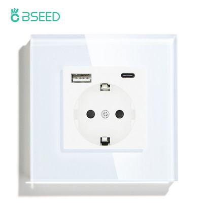 BSEED EU standartinis vieno maitinimo lizdo krištolinis skydelis 16A dvigubas sieninis lizdas trigubas lizdas stiklinis keturvietis sieninis lizdas