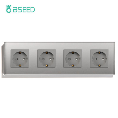 BSEED EU standartinis vieno maitinimo lizdo krištolinis skydelis 16A dvigubas sieninis lizdas trigubas lizdas stiklinis keturvietis sieninis lizdas