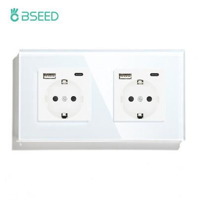BSEED EU standartinis vieno maitinimo lizdo krištolinis skydelis 16A dvigubas sieninis lizdas trigubas lizdas stiklinis keturvietis sieninis lizdas