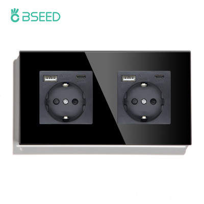 BSEED EU standartinis vieno maitinimo lizdo krištolinis skydelis 16A dvigubas sieninis lizdas trigubas lizdas stiklinis keturvietis sieninis lizdas