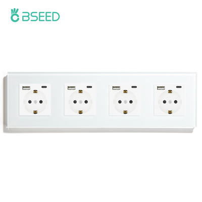 BSEED EU standartinis vieno maitinimo lizdo krištolinis skydelis 16A dvigubas sieninis lizdas trigubas lizdas stiklinis keturvietis sieninis lizdas