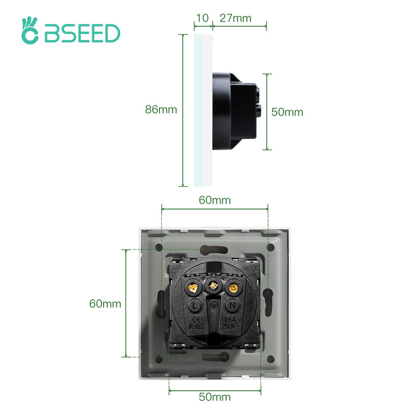 BSEED EU standard ühe pistikupesaga kristallpaneel 16A topelt seinakontaktid kolmekordsed pistikupesad klaasist neljakordsed seinakontaktid
