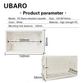 142 * 80 * 55 mm ligzda, slēpts apakšējais korpuss PC plastmasas materiāls balta virsma izvads sienas pieskāriena slēdzis kombinētā sadales kārba