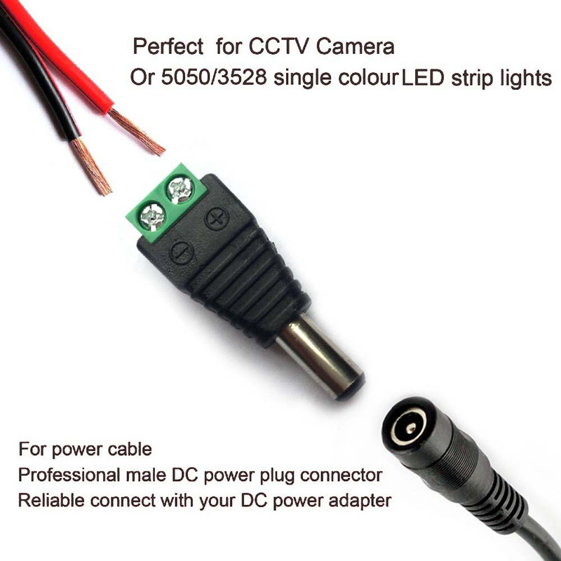 5 pāri līdzstrāvas 12 V vīrišķie savienotāji 2,1 * 5,5 mm strāvas kontaktdakšas adapteris, ligzdas, ligzdas, savienotājs signāla krāsu LED lentes videonovērošanas kamerai