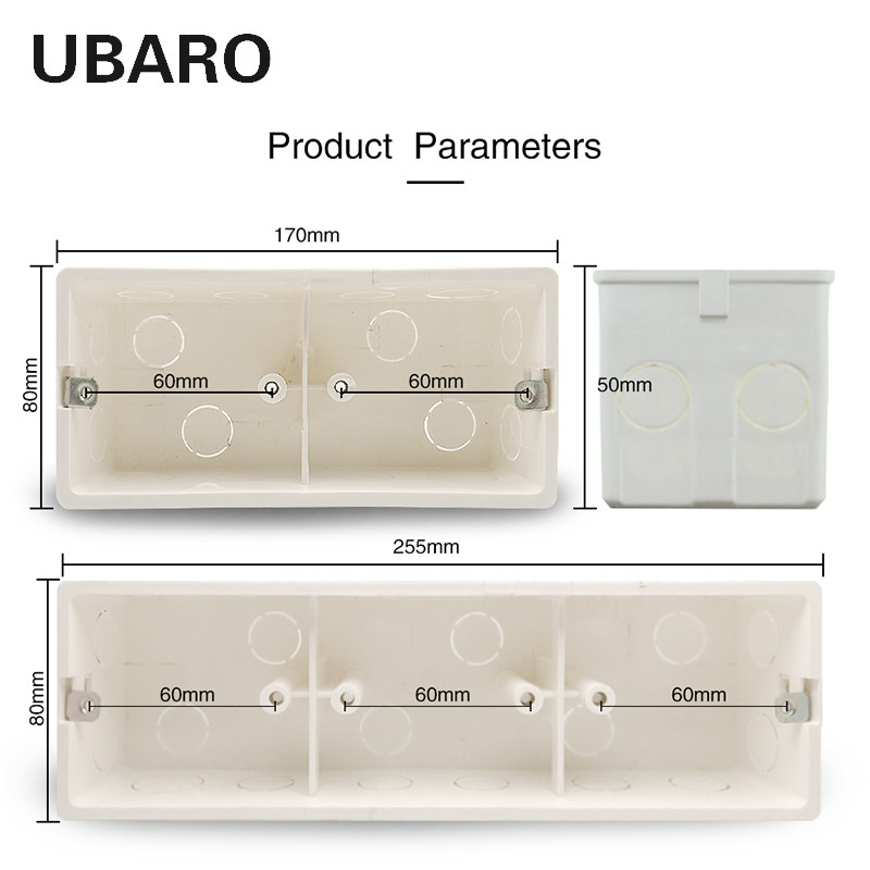 255 * 80 * 50 mm ligzda, slēpts apakšējais korpuss PC plastmasas materiāls baltas virsmas izvads un sienas gaismas pieskāriena slēdža sadales kārba