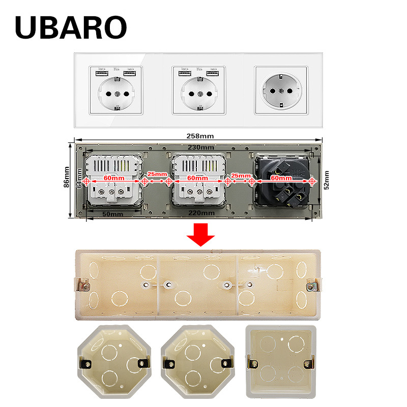 255 * 80 * 50 mm ligzda, slēpts apakšējais korpuss PC plastmasas materiāls baltas virsmas izvads un sienas gaismas pieskāriena slēdža sadales kārba