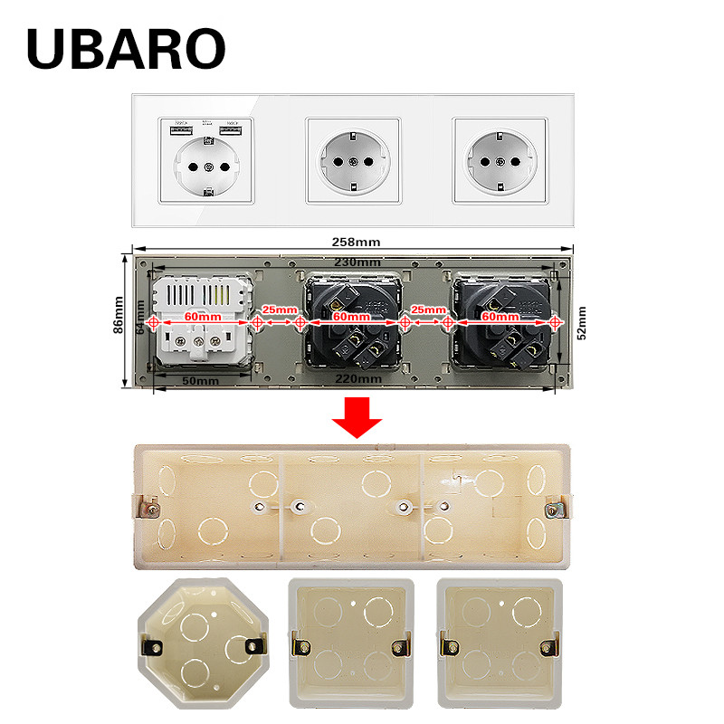 255 * 80 * 50 mm ligzda, slēpts apakšējais korpuss PC plastmasas materiāls baltas virsmas izvads un sienas gaismas pieskāriena slēdža sadales kārba