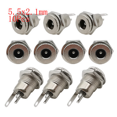 10 vnt nuolatinės srovės jungtys 5,5x2,1 mm 3,5x1,3 mm nuolatinės srovės maitinimo kištukas, vidinis lizdas, lizdas, veržlė, skydelio tvirtinimo nuolatinės srovės maitinimo adapterio jungtis 5,5*2,1