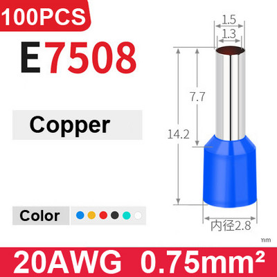 100 tk E0508 E7508 E1008 E1508 E2508 isoleeritud ümbrised Klemmiploki Juhtme otsa juhtme pistik Elektriline pressimine Terminaatori Kriim