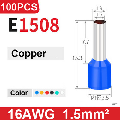 100 tk E0508 E7508 E1008 E1508 E2508 isoleeritud ümbrised Klemmiploki Juhtme otsa juhtme pistik Elektriline pressimine Terminaatori Kriim