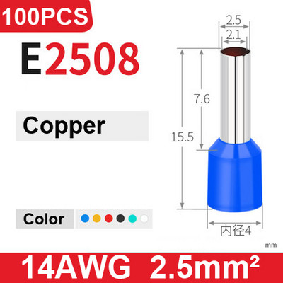 100 tk E0508 E7508 E1008 E1508 E2508 isoleeritud ümbrised Klemmiploki Juhtme otsa juhtme pistik Elektriline pressimine Terminaatori Kriim