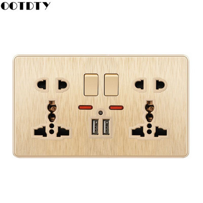 Multifunktsionaalne Ühendkuningriigi 13A seinakontakti surunupp 2.1A topelt USB laadimispordid