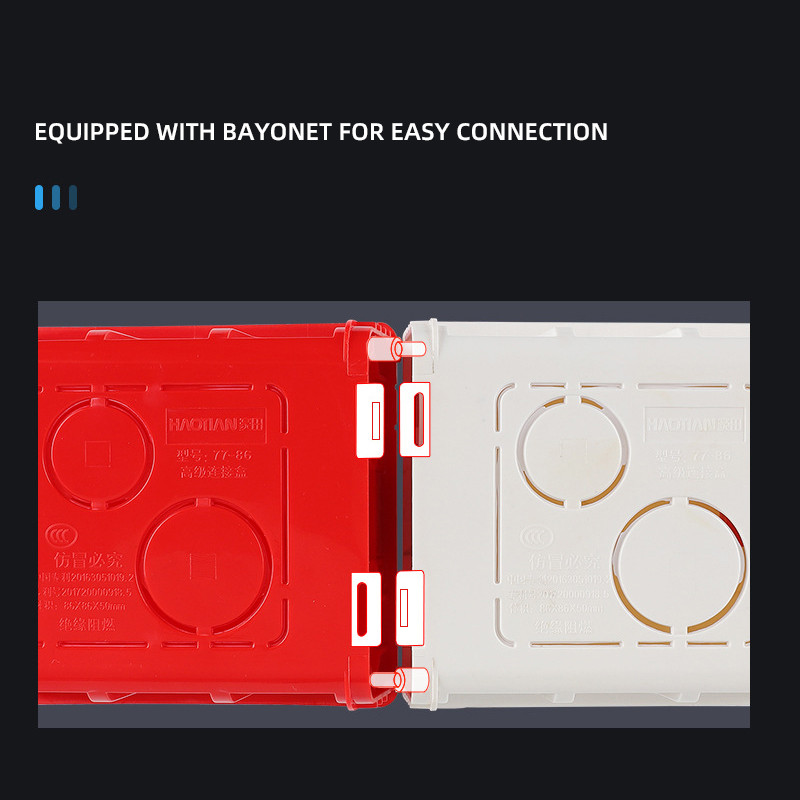 Avoir 86 tips montāžas kastes sienas uzstādīšana sadales kārba Balta sarkana zila plastmasas slēptās kastes ligzda Atlicinātāja kastes slēdža piederumi