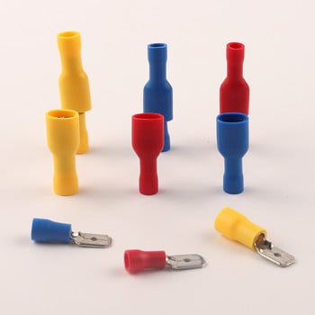 Θηλυκό αρσενικό PVC βύσμα ηλεκτρικής καλωδίωσης 6,3 mm μονωμένο ακροδέκτη πτύχωσης Μπλε κίτρινο κόκκινο FDFD MDD2