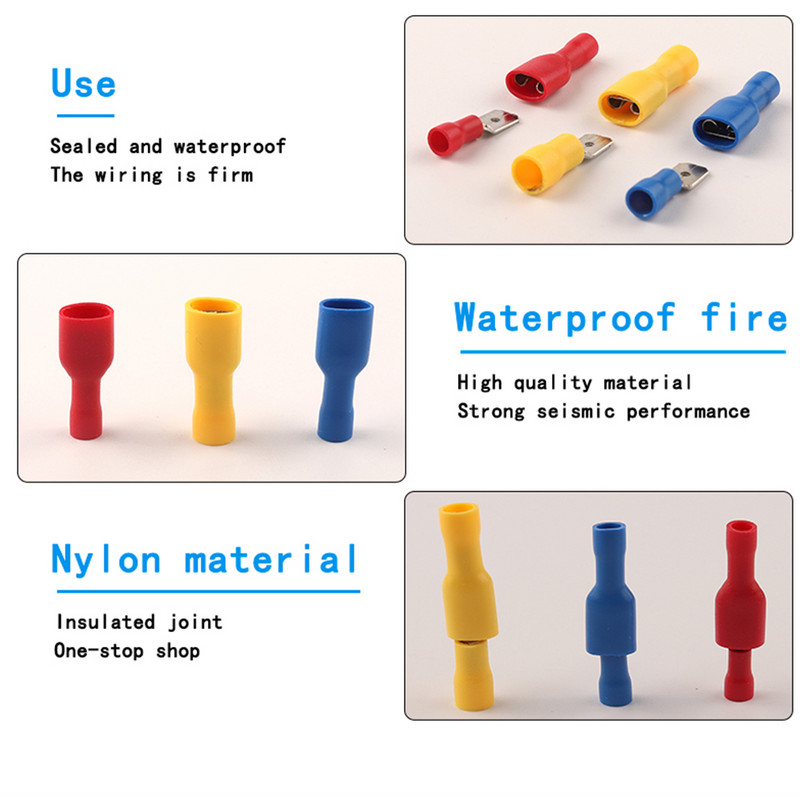 6,3 mm ženski muški PVC konektor Konektor za električno ožičenje Izolirani spojni terminal Spade Plavo Žuto Crveno FDFD MDD2