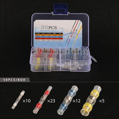 50/100/120/150/250/400 PCS kastē ūdensnecaurlaidīgs lodēšanas blīvējums, uzmavas savienojuma spailes, termiski saraušanās elektrisko vadu sadursmes savienotāji