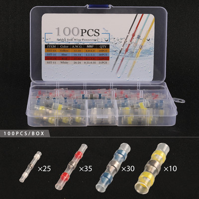 50/100/120/150/250/400 PCS kastē ūdensnecaurlaidīgs lodēšanas blīvējums, uzmavas savienojuma spailes, termiski saraušanās elektrisko vadu sadursmes savienotāji