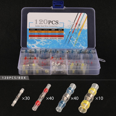 50/100/120/150/250/400 PCS kastē ūdensnecaurlaidīgs lodēšanas blīvējums, uzmavas savienojuma spailes, termiski saraušanās elektrisko vadu sadursmes savienotāji