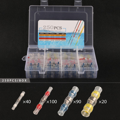 50/100/120/150/250/400 PCS kastē ūdensnecaurlaidīgs lodēšanas blīvējums, uzmavas savienojuma spailes, termiski saraušanās elektrisko vadu sadursmes savienotāji