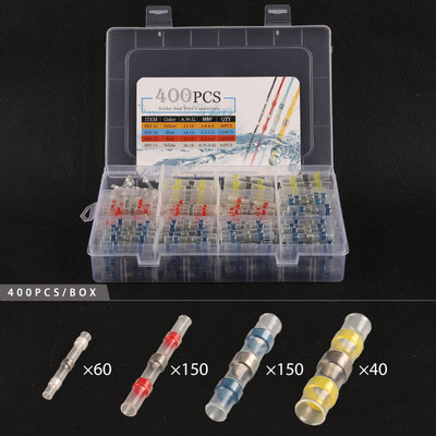 50/100/120/150/250/400 PCS kastē ūdensnecaurlaidīgs lodēšanas blīvējums, uzmavas savienojuma spailes, termiski saraušanās elektrisko vadu sadursmes savienotāji