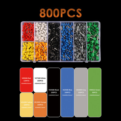 800 KOM VE cjevasta terminalna kutija pakirana u električnu cijevnu ferulu Terminal s izoliranim žičanim konektorom Komplet za stezanje stezaljki