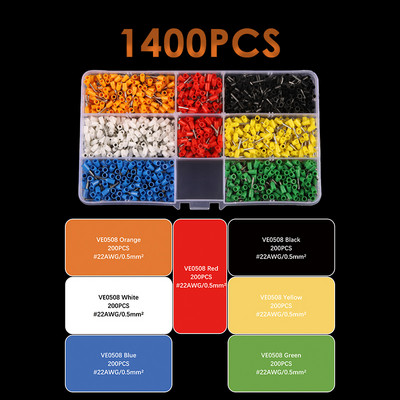 1400PCS kabelske žice konektor električni cijev stezaljke više stilova kutije predizolirani crimping Sleeve terminal odijelo