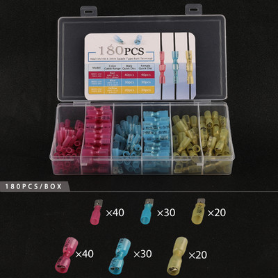 180PCS žičane konektore u kutiji Vodootporne lemljene brtve Termoskupljajuće stezaljke Ženske muške električne rastavljive stezaljke Komplet