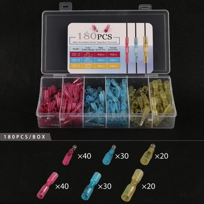 180PCS žičane konektore u kutiji Vodootporne lemljene brtve Termoskupljajuće stezaljke Ženske muške električne rastavljive stezaljke Komplet