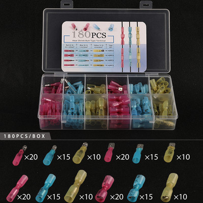 180PCS žičane konektore u kutiji Vodootporne lemljene brtve Termoskupljajuće stezaljke Ženske muške električne rastavljive stezaljke Komplet