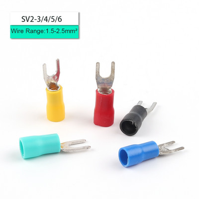 100PCS SV2-3/4/5/6 Insolated Spade Terminal Block Log Crimp Cable Wire Forked End Insulation Terminal 16~14AWG