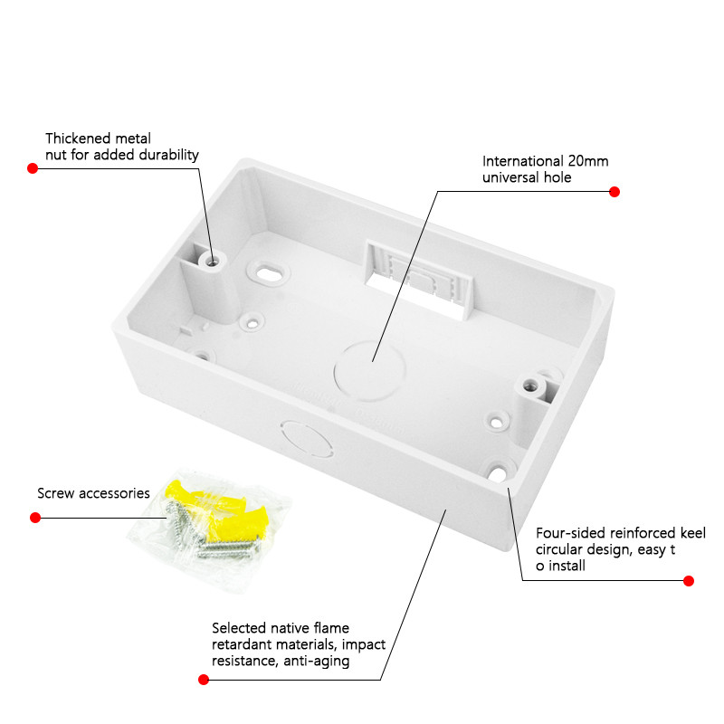 Avoir White 146 Tips Sienas ārējā montāža ligzda Slēdža kārba Virsma Instalācija Savienojuma vads Aizmugures kastes Plastmasa 146mm*86mm