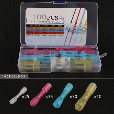 50/100/250 komada upakovanih u kutiju konektora za termoskupljajuće sučeljene žice Komplet za spajanje vodootpornih izoliranih terminala za automobilske žice