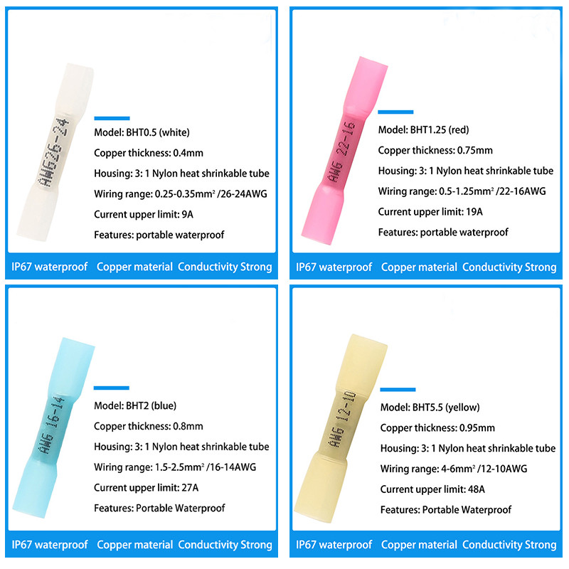 50/100/250 komada upakovanih u kutiju konektora za termoskupljajuće sučeljene žice Komplet za spajanje vodootpornih izoliranih terminala za automobilske žice