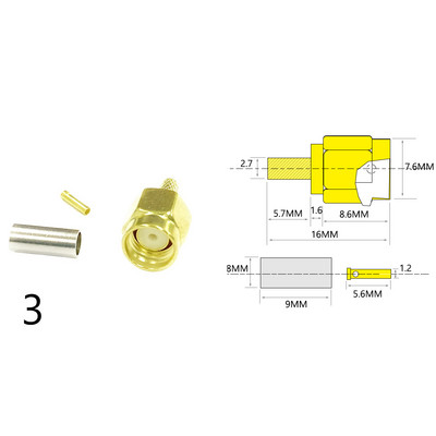 Novi 1-10PCS SMA muški utikač Ženski Jack /RP RF koaksijalni konektor Krimp za LMR100 RG174 RG316 kabel Ravni pozlaćeni adapter