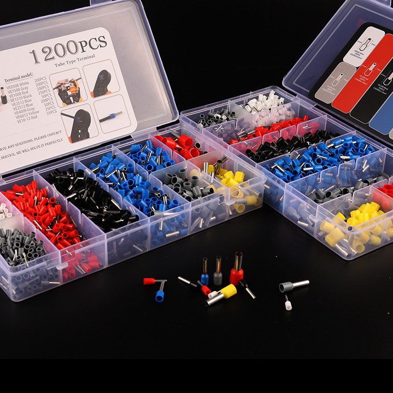 1200 gab. Stiepļu cauruļu spaiļu komplekts. Uzmavas izolētas vadu presēšanas spailes savienotāja kabeļa spaiļu uzvalka komplekts