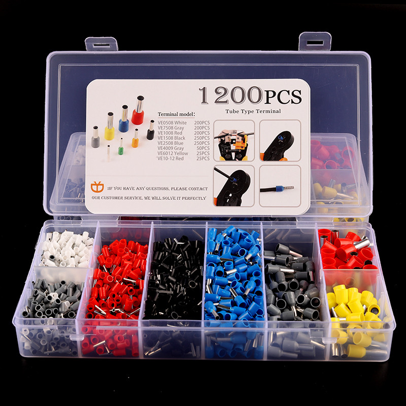 1200 gab. Stiepļu cauruļu spaiļu komplekts. Uzmavas izolētas vadu presēšanas spailes savienotāja kabeļa spaiļu uzvalka komplekts