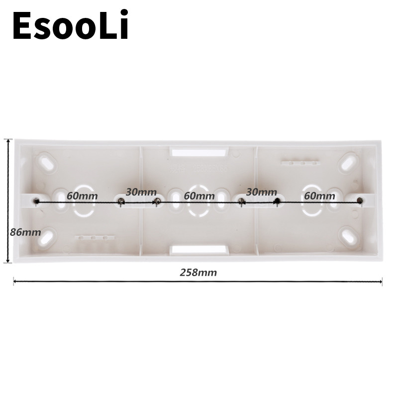 EsooLi ārējā montāžas kārba 258 mm * 86 mm * 34 mm 86 tipa trīskāršās pieskāriena slēdzim vai kontaktligzdai. Piemērots jebkurai sienas virsmas pozīcijai
