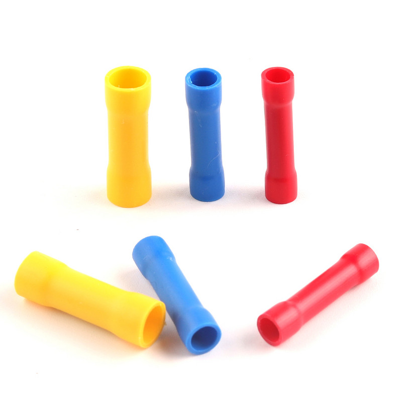 PVC vara vadu izolēti taisnu vadu sadursmju savienotāji Elektrības vadu kabeļu presēšanas spaiļu komplekts BV1.25 Red BV2 Blue BV5.