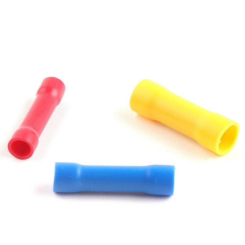 PVC vara vadu izolēti taisnu vadu sadursmju savienotāji Elektrības vadu kabeļu presēšanas spaiļu komplekts BV1.25 Red BV2 Blue BV5.