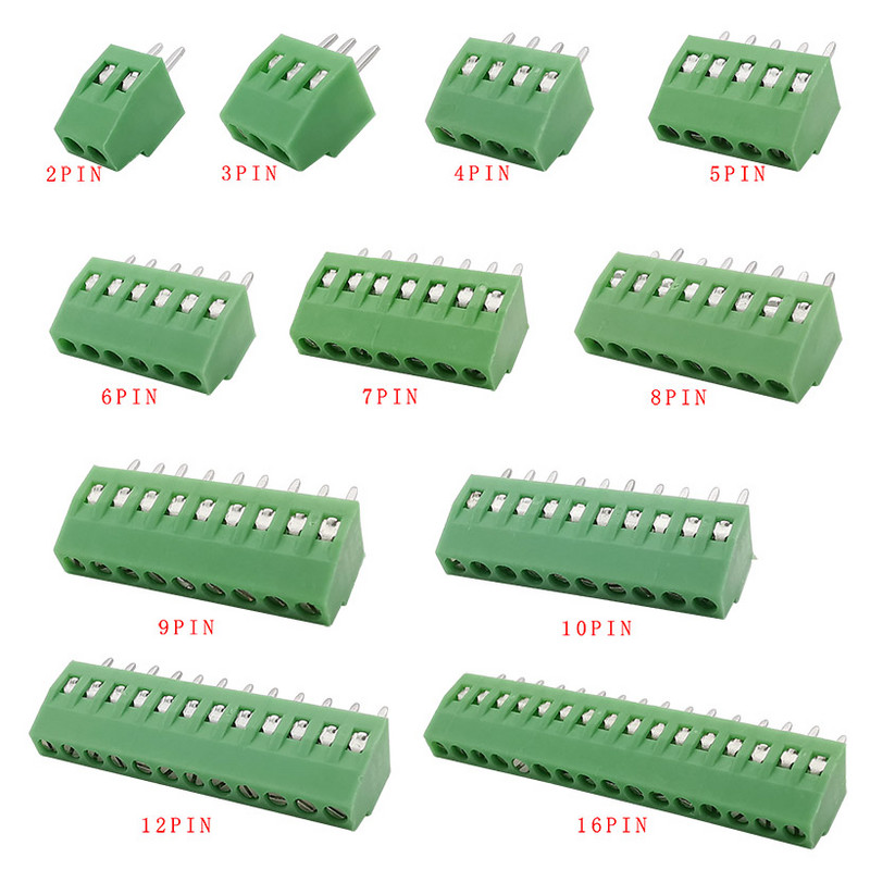 2,54 mm/0,1" korak PCB vijčani terminalni blok konektor 2P 3P 4P 5P 6P 7P 8P 9P 10P 12P 16Pin terminali 150V 6A za 26-18AWG kabel