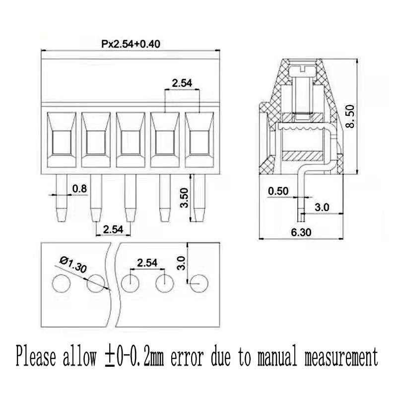 2,54 mm/0,1" korak PCB vijčani terminalni blok konektor 2P 3P 4P 5P 6P 7P 8P 9P 10P 12P 16Pin terminali 150V 6A za 26-18AWG kabel