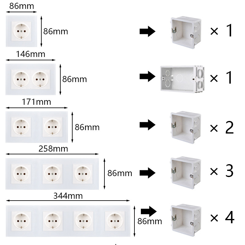 PSSRISE 86 tips ES standarta uzstādīšanas kastes sienas slēdzis barošanas ligzda Sadales kārbas kasete slēptā iekšējā montāžas kārba 86*86mm