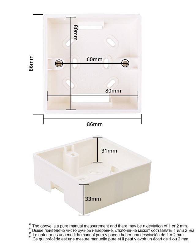 COSWALL 32 mm/40 mm dziļuma ārējā montāžas kārba 86 tipa slēdzim un kontaktligzdai. Piemērot jebkurai pozīcijai ārpus sienas virsmas