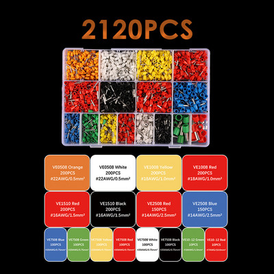 1800/1930/2120GAB kastē ielikts kabeļa vadu savienotājs elektrisko cauruļu spailes Vairāku stilu iepriekš izolēta presēšanas uzmavas spaile s